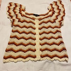 Knit, off the shoulder, button down blouse.